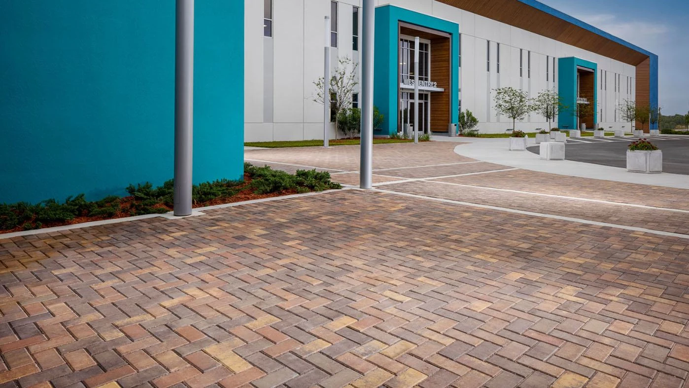 Commercial forecourt with pavers