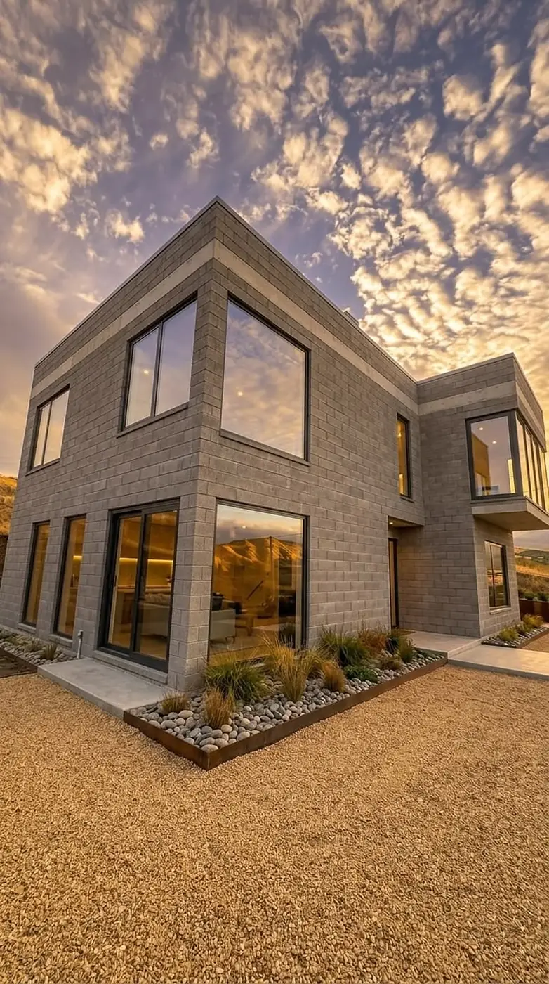 Modern house built with solid concrete blocks