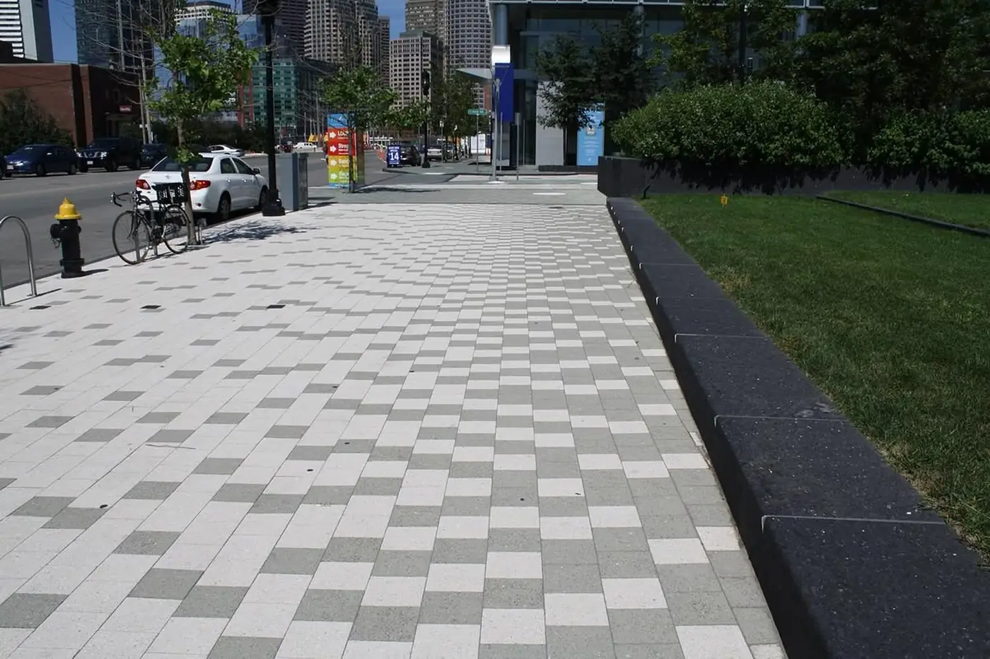 City footpath with kerbstones