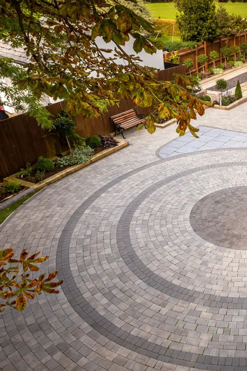Driveway with a circular paving design